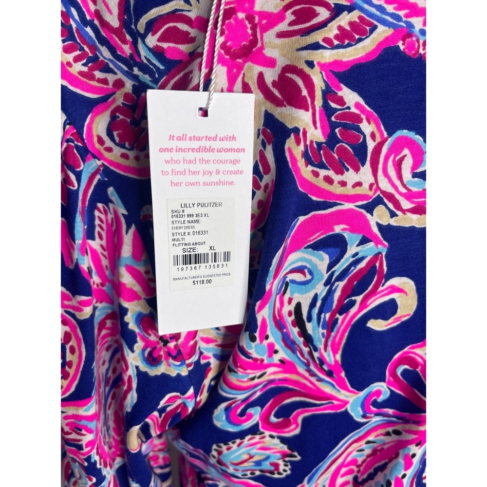 Lilly Pulitzer Womens XL Blue & Pink Floral Print Dress With Button-Front Neckli - Picture 4 of 8